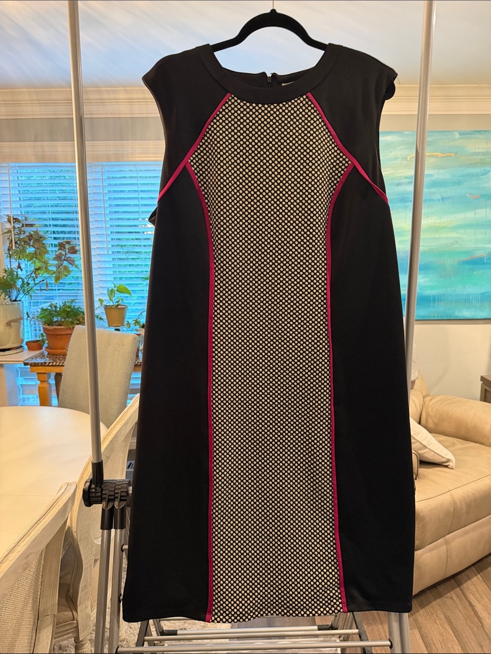 Shelby & Palmer Black Dress with Pink Piping and Patterned Center